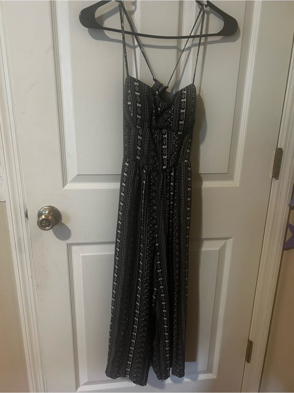 Black and White Striped Pattern Spaghetti Strap Jumpsuit